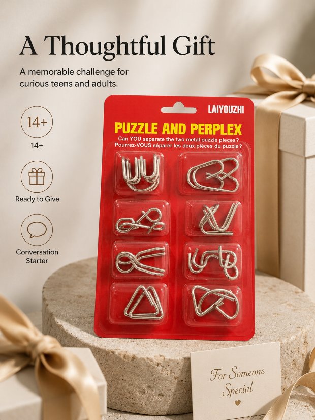 Puzzle Lock 8-piece Red Set of Intellectual Disentangling Puzzle Cards