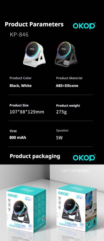 Portable Outdoor Bluetooth Speaker KP-846 Multifunctional Magnetic Speaker & Phone Stand with Induction Technology (No Bluetooth Pairing Required) and Surround Sound