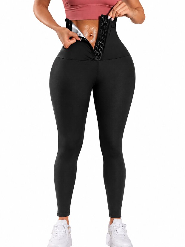 legging-shorts-capri-pant Sauna Sweat Pants for Women High Waist Compression Slimming Leggings Workout Hot Thermo Pant with Adjustable hook-and-eye closures 