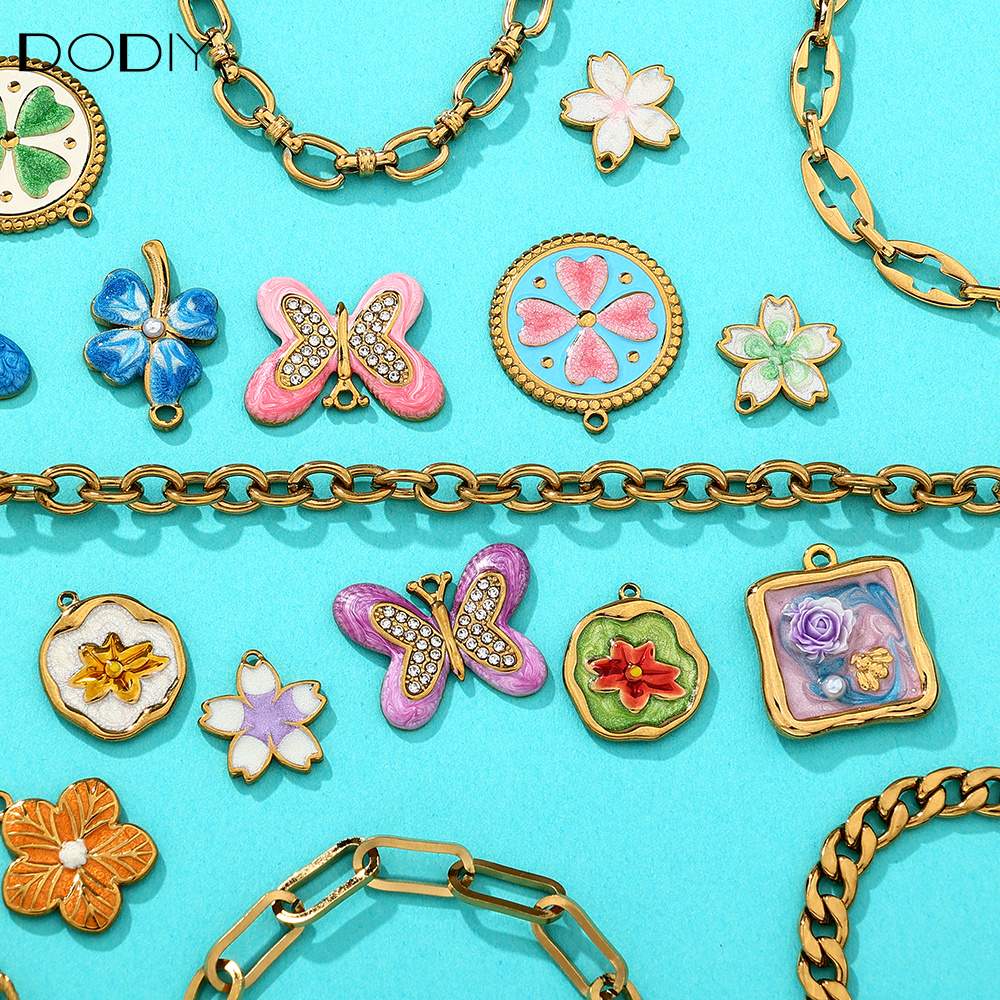 Charms DODY Floral Enamel Charms | 316L Stainless Steel 18K PVD Gold DIY Jewelry Pendants