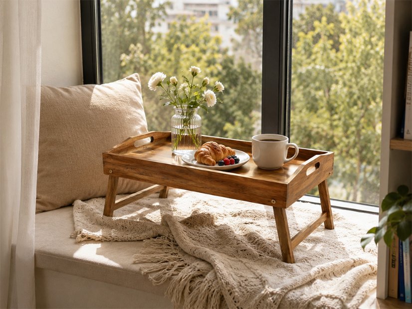 Handle Tray Foldable Acacia Wooden Tray Table | Custom Sizes Available