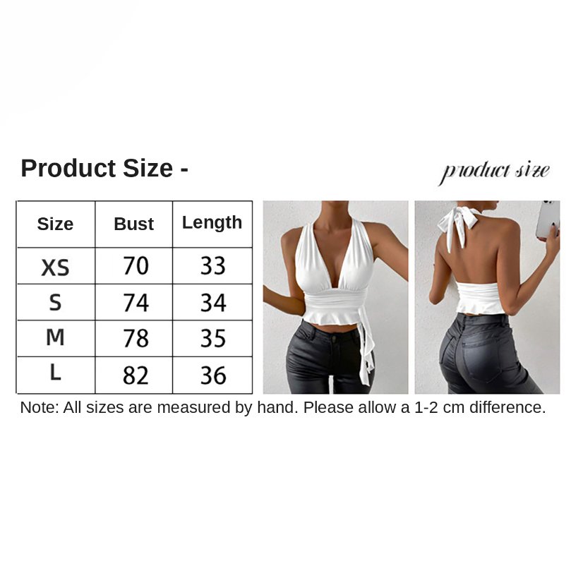 Tops 757 Deep-V Halter Ruffle Crop Top with Side Ties
