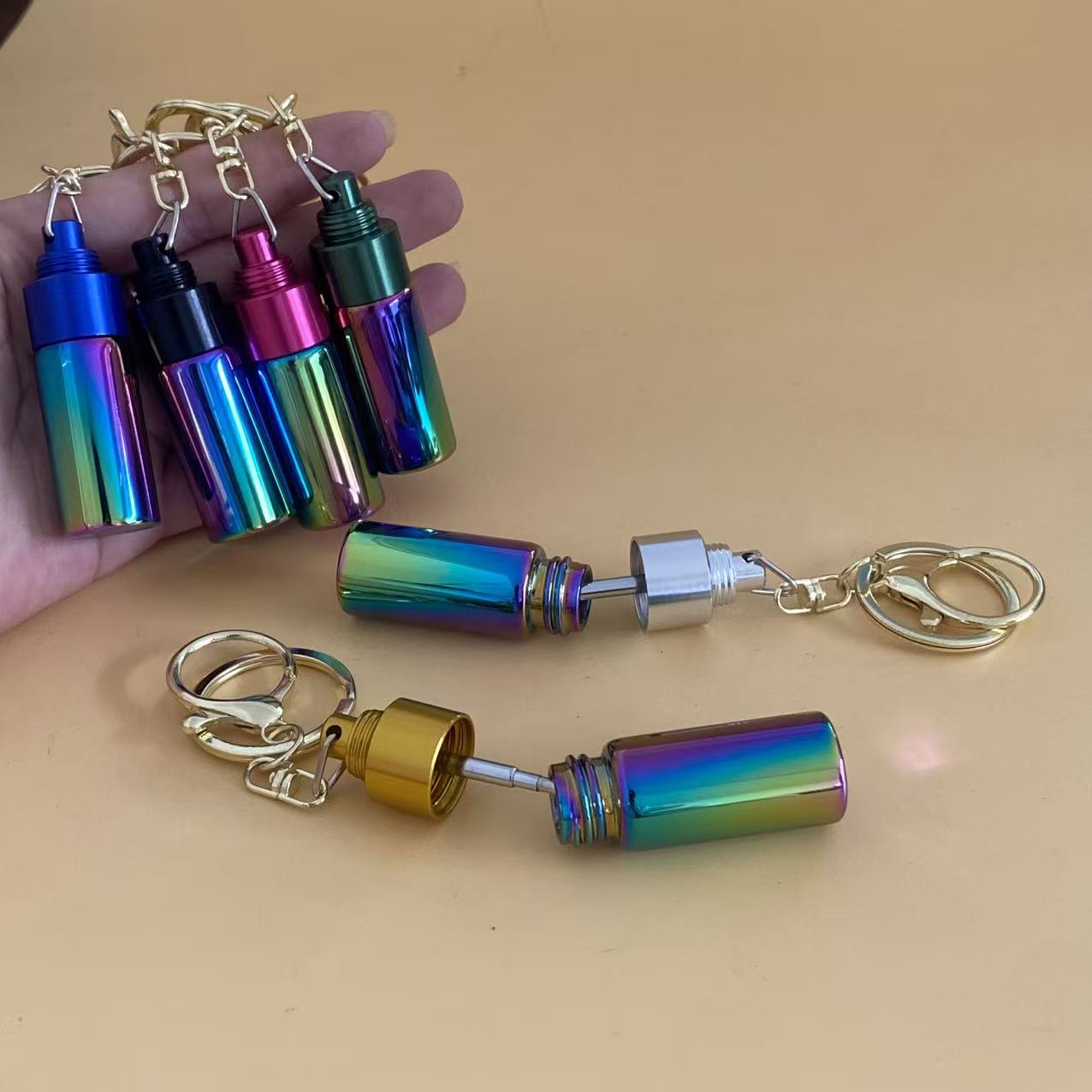 Keychain Storage Iridescent Portable Storage Tube Keychain