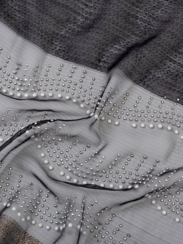 Rhinestone Long Scarves Wave Rhinestone Long Silk-Like Scarf