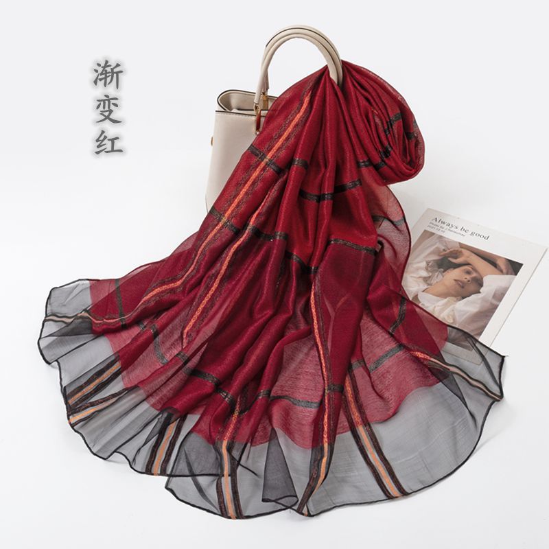 Plaid Long Scarves Plaid Metallic Yarn Long Scarf and Shawl