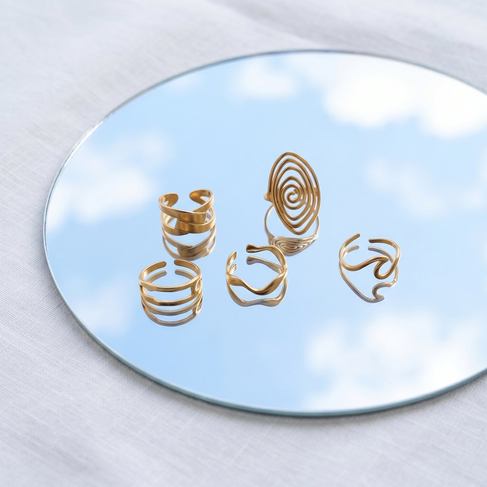 Stainless Steel Ring Set Spiral & Flow 5-Piece Gold-Plated Stainless Steel Ring Set