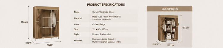 Dark Coffee Fabric Wardrobe Fabric Wardrobe – Dark Coffee Curtain Style