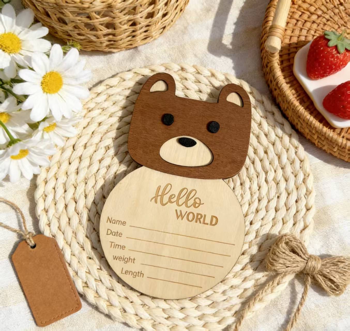 Infant Baptism Wooden Baby Bear Milestone Birthday First Birthday Photo Commemorative Prop