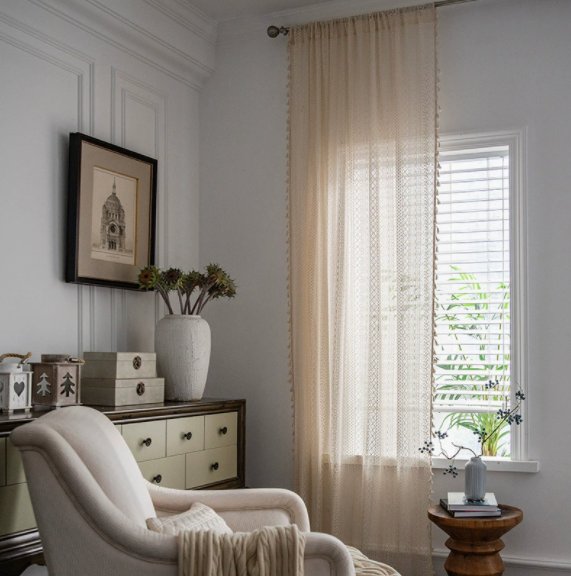 curtain Cotton Crochet Tassel Sheer Curtain