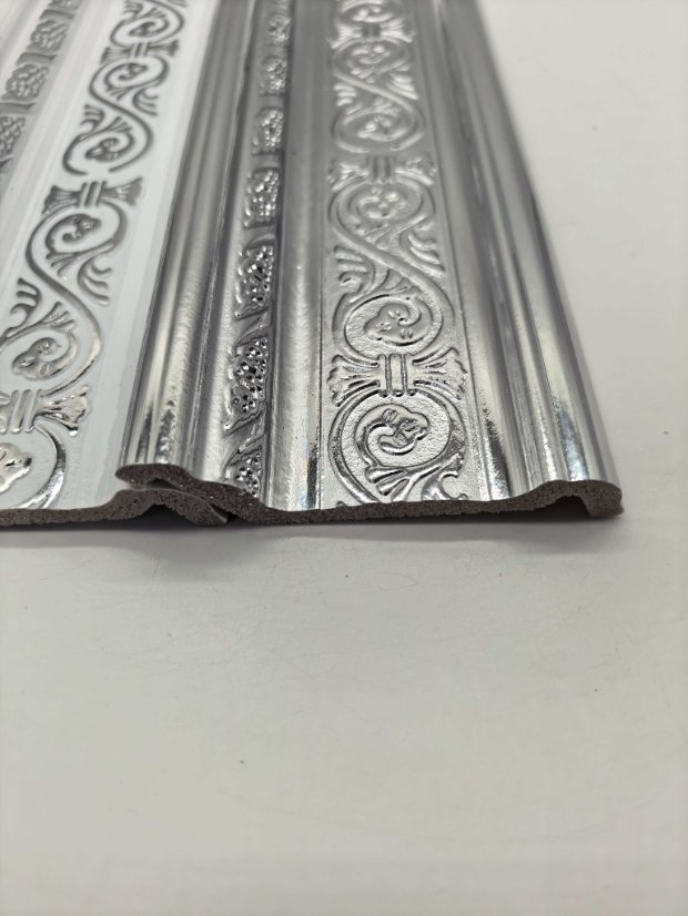 cornice PS European Scroll Silver Foil Crown Molding, Light Luxury Silver Embossed Ceiling Cornice Trim