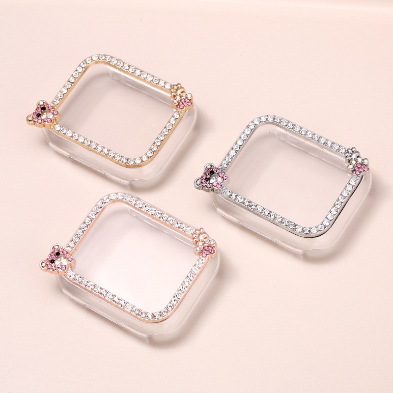 Alloy Watch Band Set Bear Rhinestone Metal Strap + Case Set for Apple Watch All Series