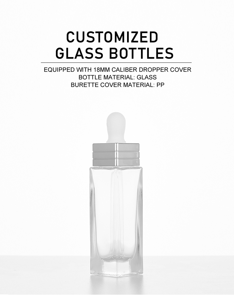 frasco cuentagotas 30ml Square Dropper Bottle for Serum Concentrates – Customizable