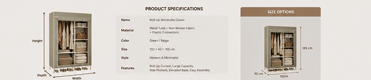Multi‑functional Bedroom Wardrobe Fabric Wardrobe – Roller Curtain Style