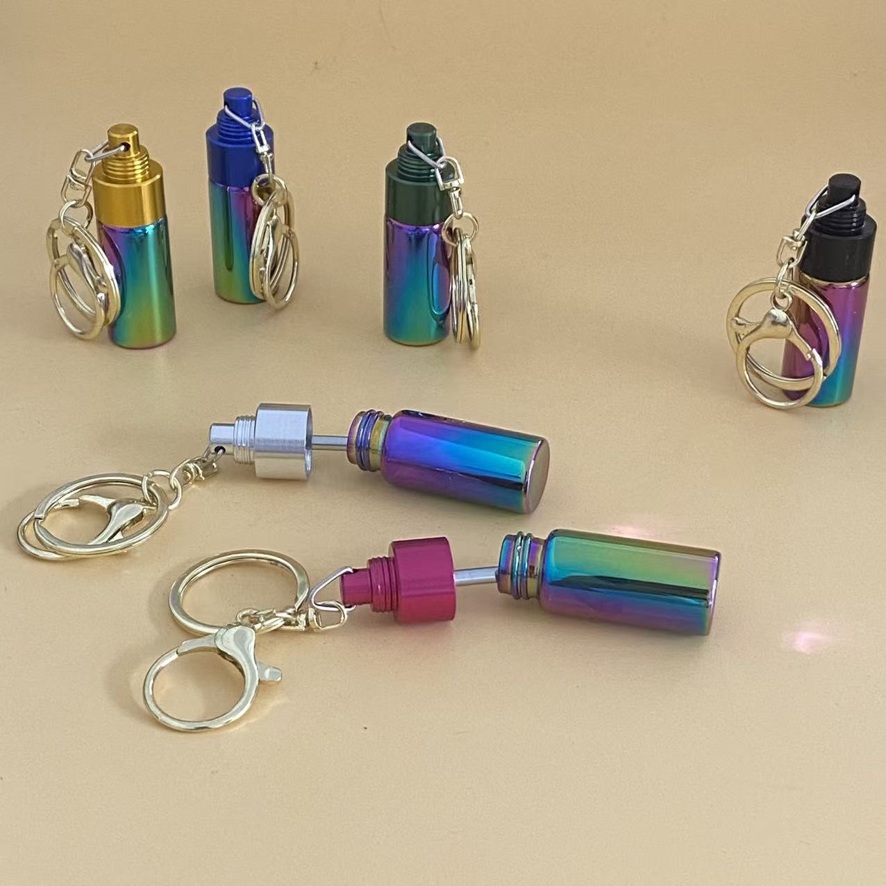 Keychain Storage Iridescent Portable Storage Tube Keychain