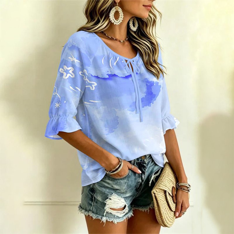 Women's Fashion – Tops TKC14 – Women's Drawstring Neck Blouse