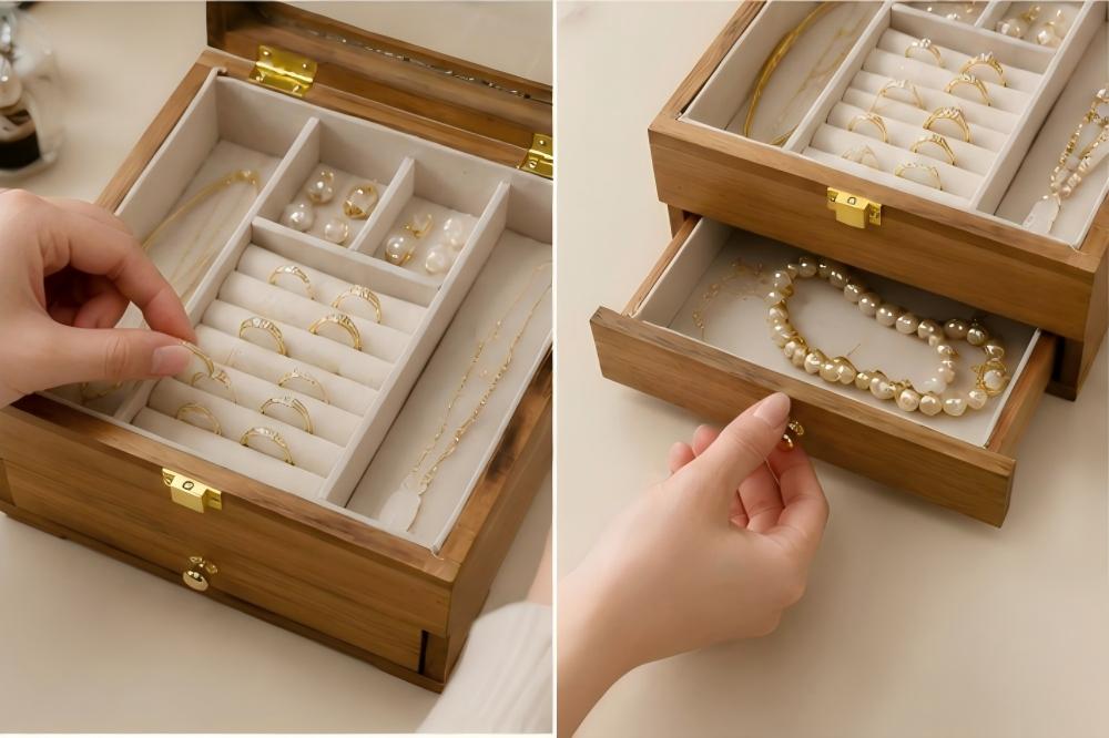 Storage Box Double‑Layer Jewelry Storage Box with Transparent Window