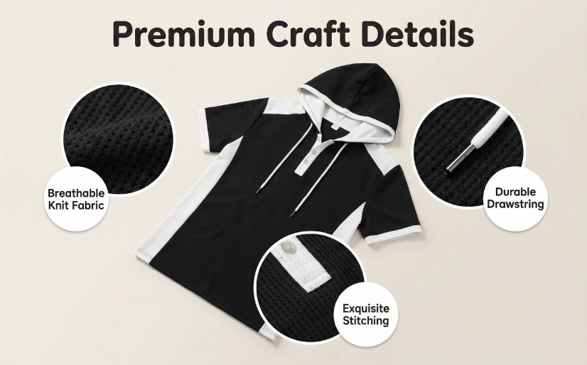 Jacket XS01 Waffle-Knit Hooded Short-Sleeve Top