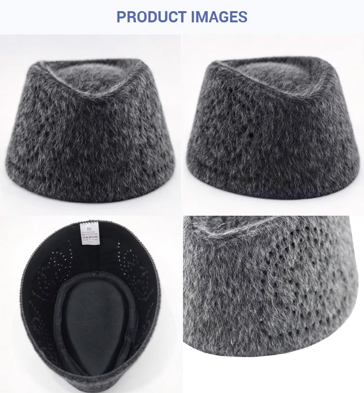 Bucket Hats Vintage Faux Fur Fez Warm Short Cylinder Hat Winter Plush Gray Solid Felt Short Cone Flat Top Cap