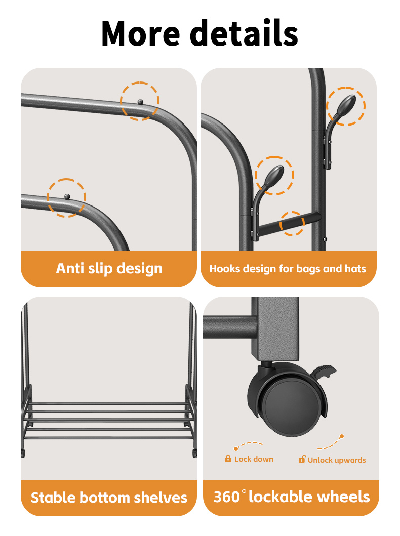 Rolling Clothes Rack Heavy Duty Double Rail Rolling