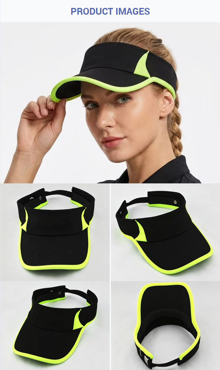 Visor Caps Lightweight Black Sun Visor Fluorescent Green Trim Adjustable Golf Sports Hat Summer Cotton Plain Running Empty Top Cap