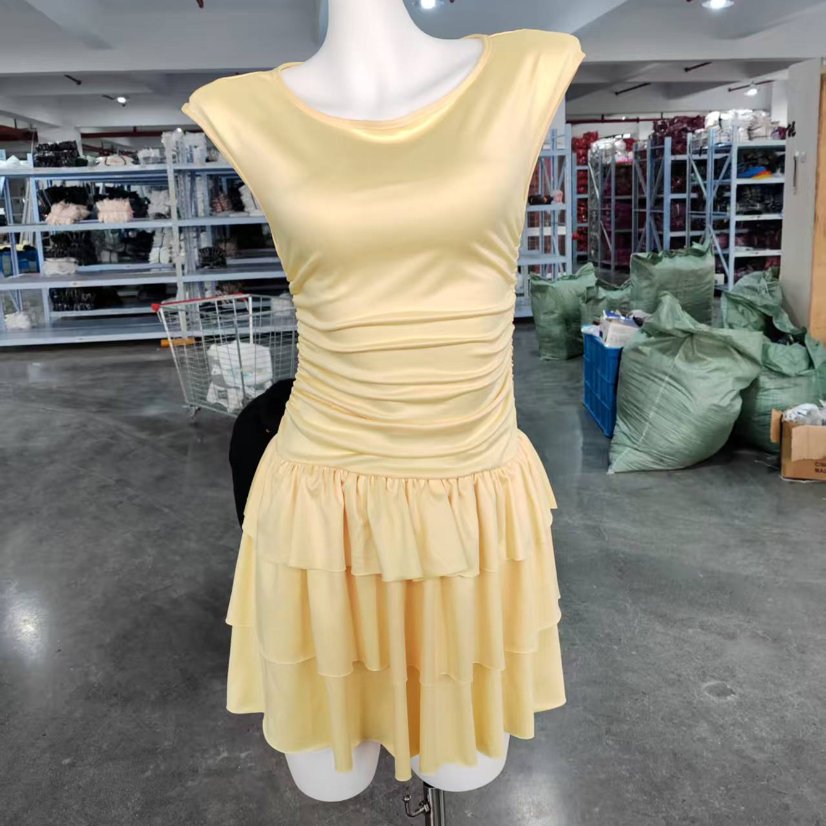 Dresses 6873 Ruched Tiered Summer Mini Dress