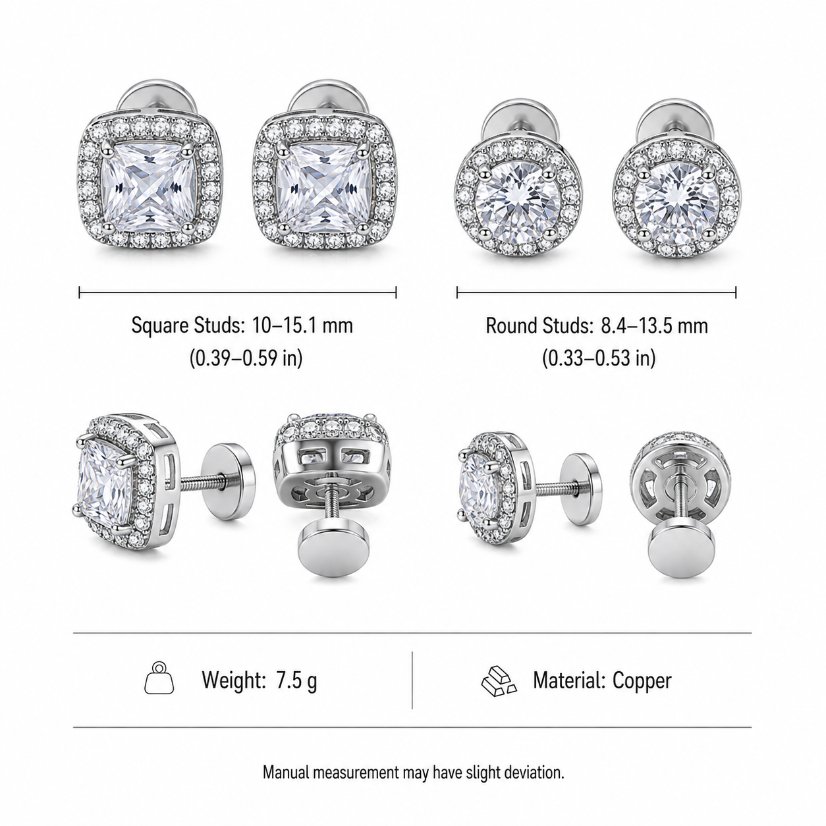 Copper Stud Earring Set Brass Halo Cubic Zirconia Stud Earrings 2 Pairs Jewelry Set