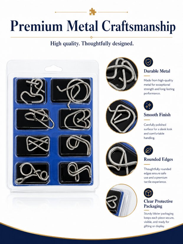 Puzzle Lock 8-Piece Set Model C of Intelligence Unlocking Puzzle Blister Pack