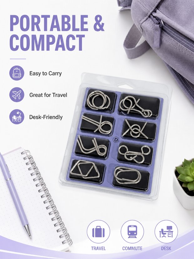 Puzzle Lock 8-Piece Set D of Intellectual Unlocking Puzzle Blister Pack