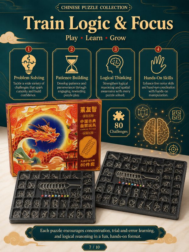 Nine Linked Rings （China Ring） 80-Piece Gift Set of Nine Linked Rings Brain Teaser Puzzles
