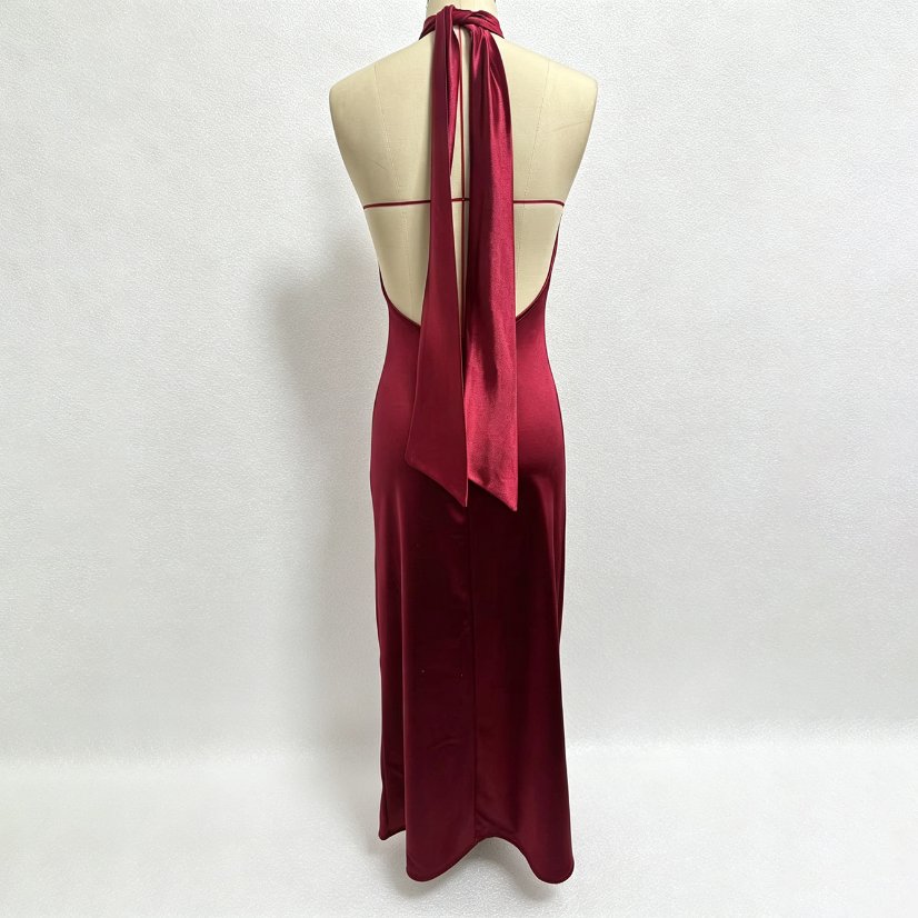 Evening Gowns 6716 Burgundy Satin Halter Mermaid Gown