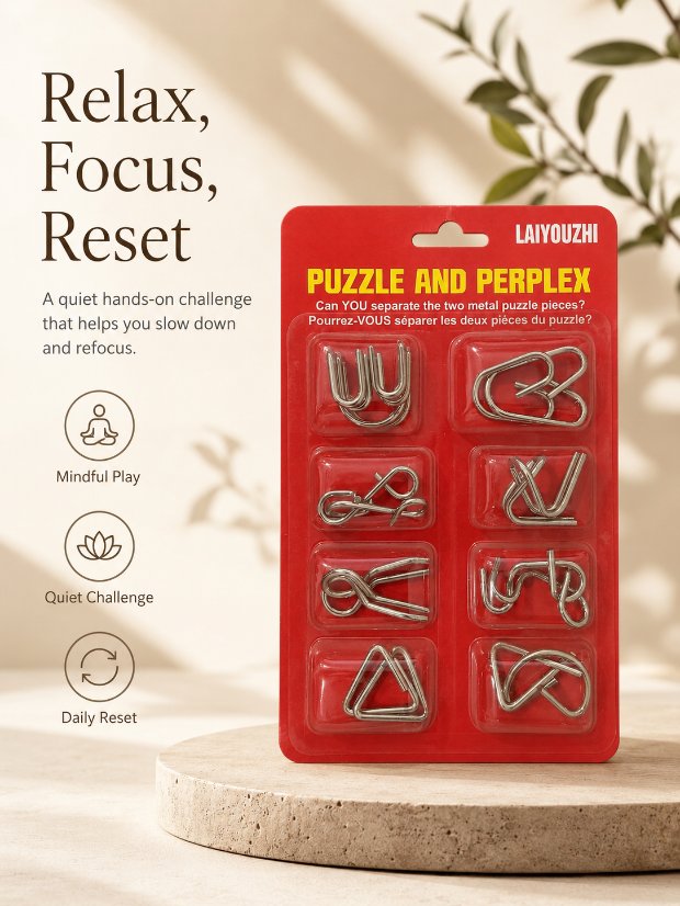 Puzzle Lock 8-piece Red Set of Intellectual Disentangling Puzzle Cards