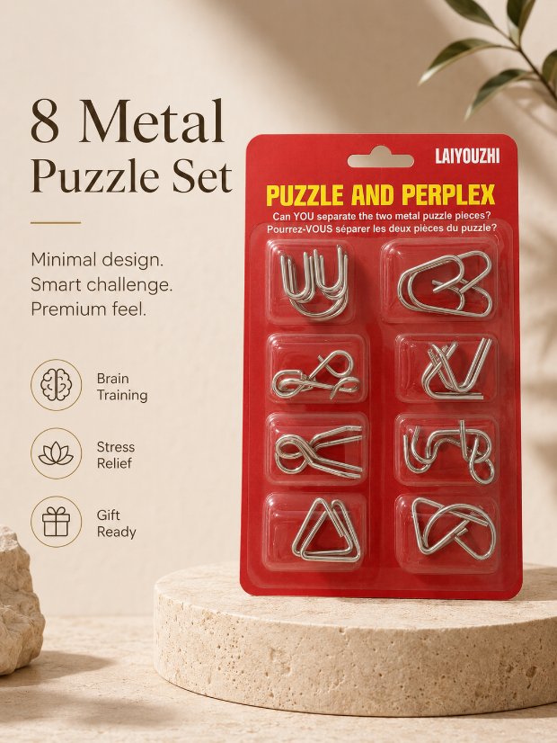 Puzzle Lock 8-piece Red Set of Intellectual Disentangling Puzzle Cards