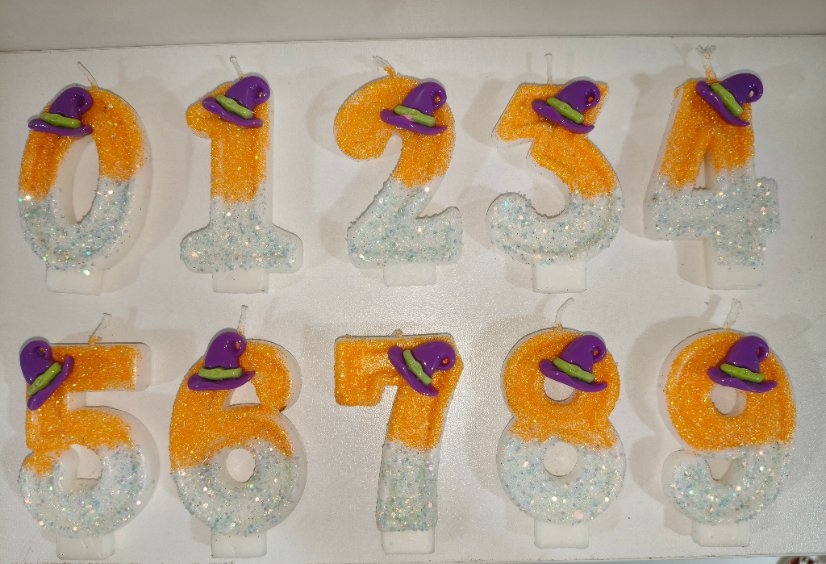 Number Birthday Candles Halloween Witch-Hat Two-Tone Glitter Number Candle