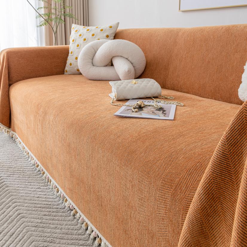 Jacquard sofa throw Pom-pom Herringbone Sofa Throw