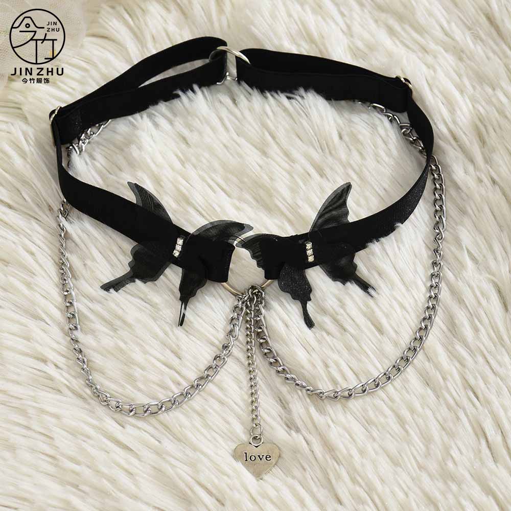 Ring-shaped ornament Mesh Butterfly Thigh Chain – Heart Pendant Adjustable Leg Ring
