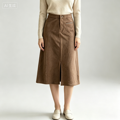 Everyday & Commuter Women's High-Waist Front-Slit Wool-Blend A-Line Midi Skirt