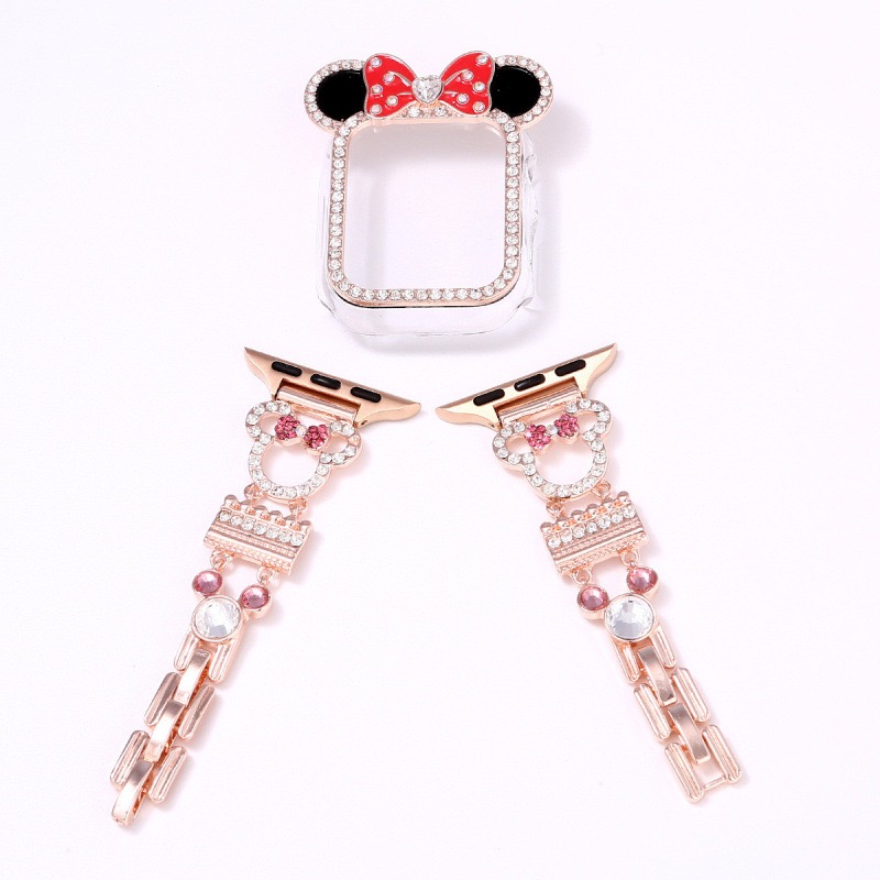 Alloy Watch Band Set Mickey & Minnie Rhinestone Metal Strap Set for Apple Watch All Series