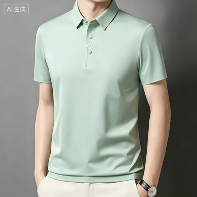 Men's Business Polos Men's Seamless Ice-Silk Printed-Placket Polo Shirt