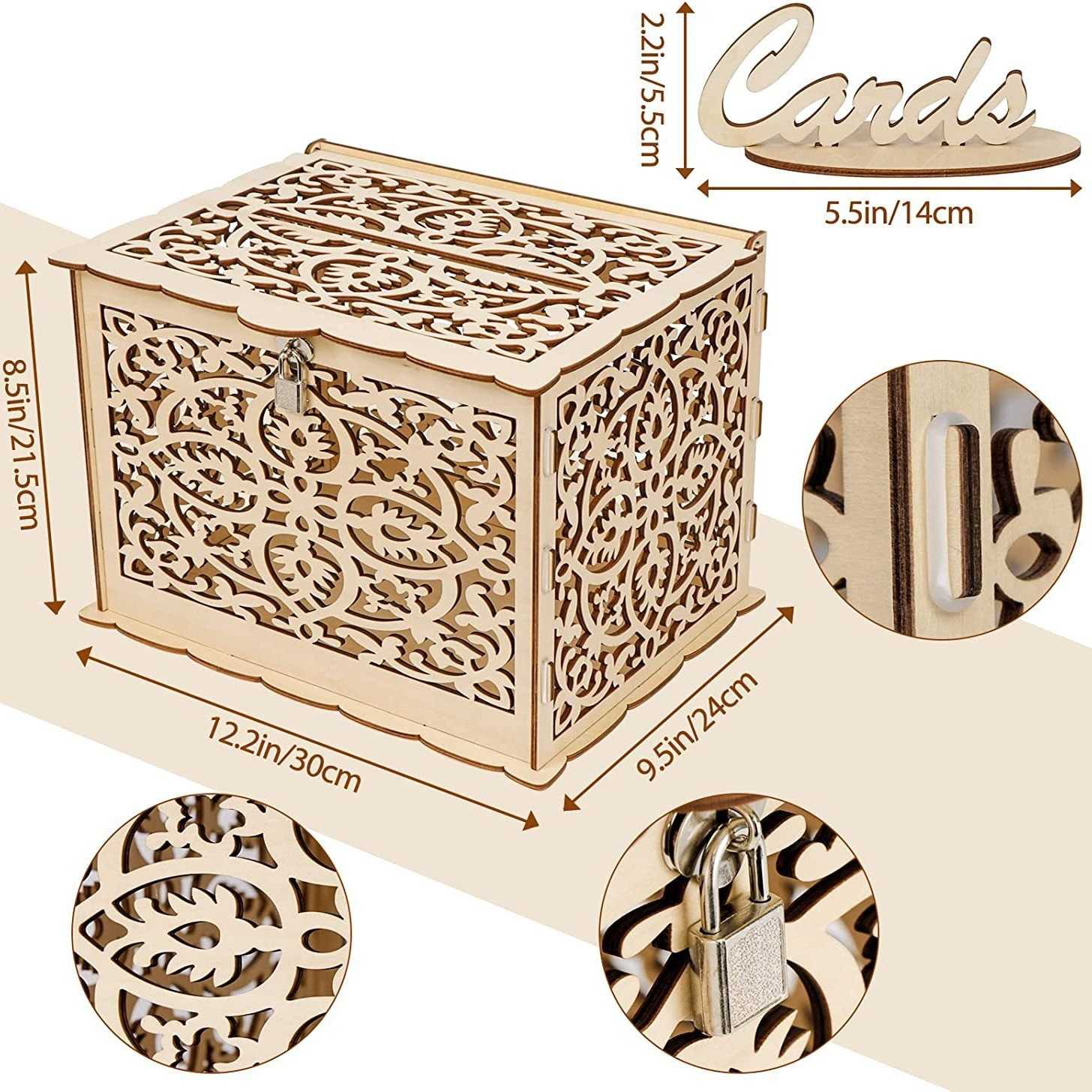 Wedding Supplies Wooden Hollow Wedding Card Storage Box with Sign