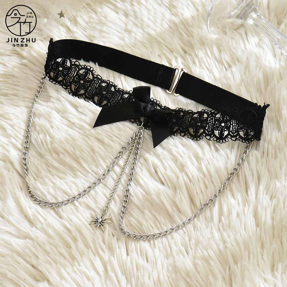 环饰 Dark Lace Thigh Chain – Bow & Spider Pendant Chain Body Jewelry