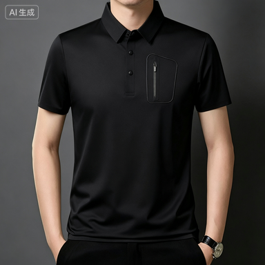 Men's Business Polos Men's Seamless Ice-Silk Zip-Pocket Polo Shirt