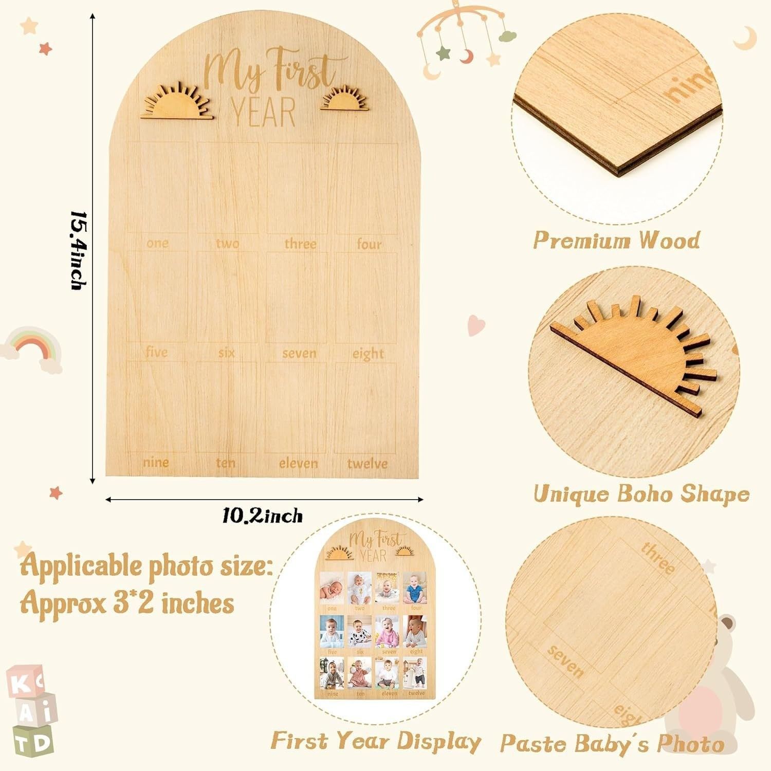 Infant Baptism Newborn First Year Milestone Photo Frame Wooden Baby Photo Display