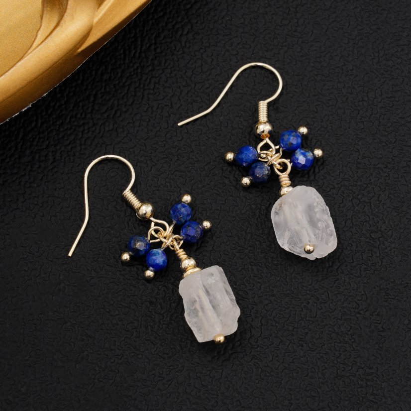 Stainless steel necklace Vintage Style Clear Crystal Lapis Lazuli & Pearl Jewelry Set