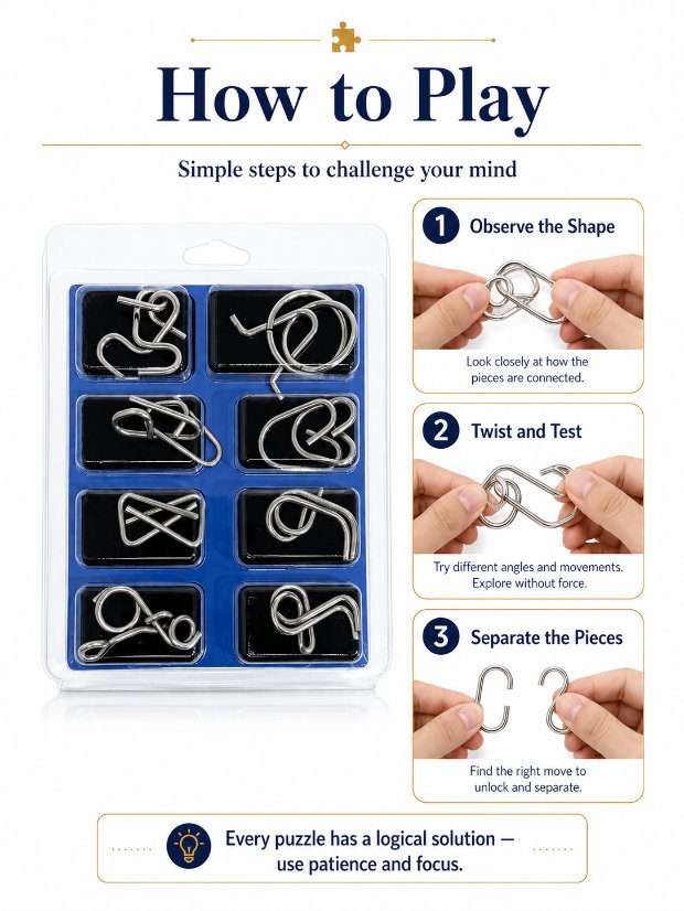 Puzzle Lock 8-Piece Set Model C of Intelligence Unlocking Puzzle Blister Pack