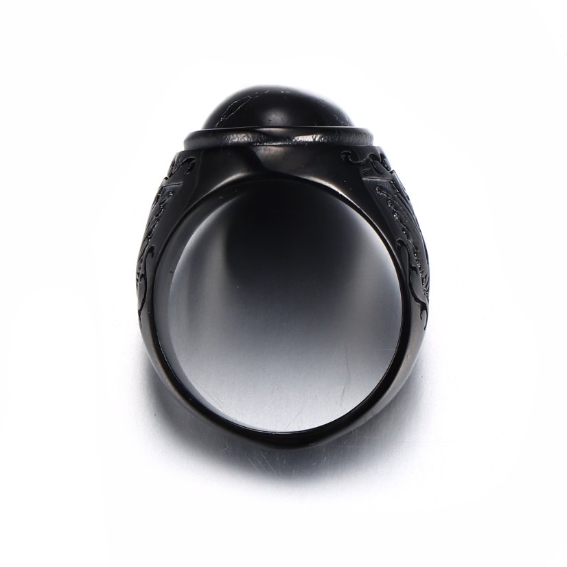Rings Black Turquoise Patterned Stainless Steel Ring