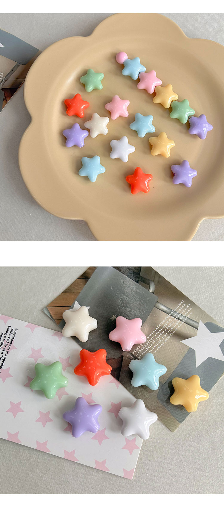 Solid Color Acrylic Beads Big hole star beads