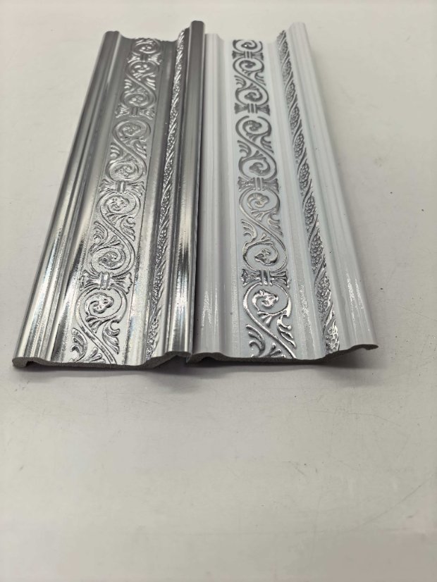cornice PS European Scroll Silver Foil Crown Molding, Light Luxury Silver Embossed Ceiling Cornice Trim