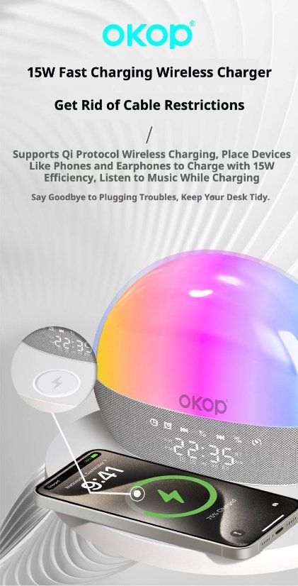 Wireless Charging Bluetooth Speaker KP-818 Wireless Charging Clock Bluetooth Speaker