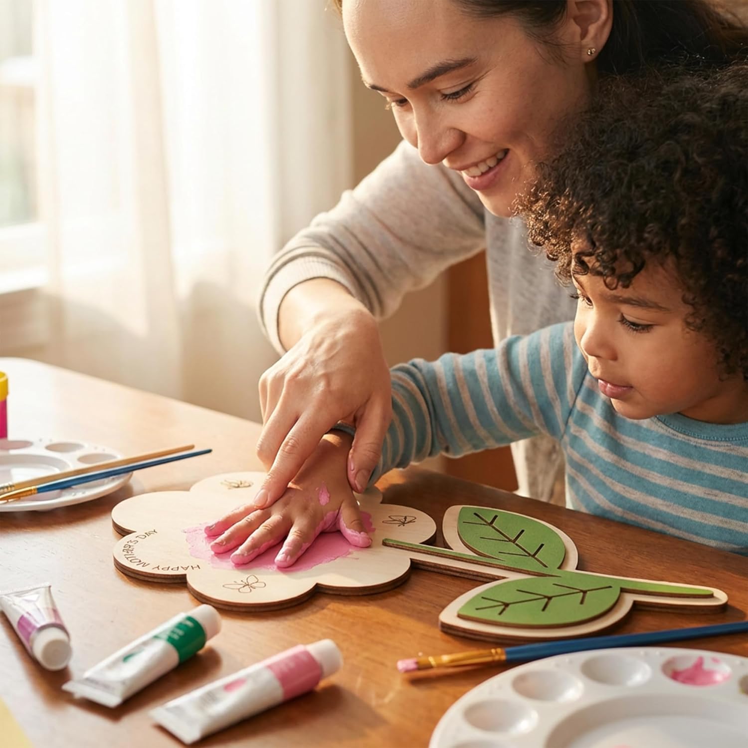 Holidays, gifts Mother's Day Craft Art Handprint Wooden Rose