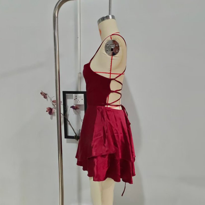 Dresses 201 Satin Camisole Dress with Double-Layer Skirt